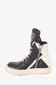 Rick Owens Black/White Calfskin Colorblock Pattern High Top Sneaker sz 37