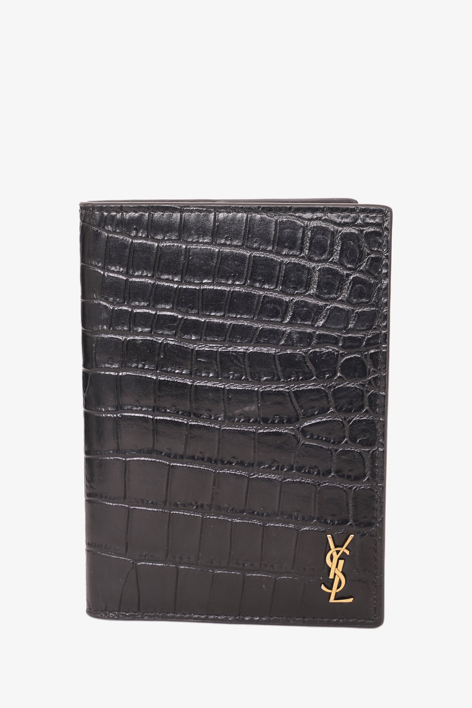 Saint Laurent Black Croc Embossed Passport Holder – Mine & Yours