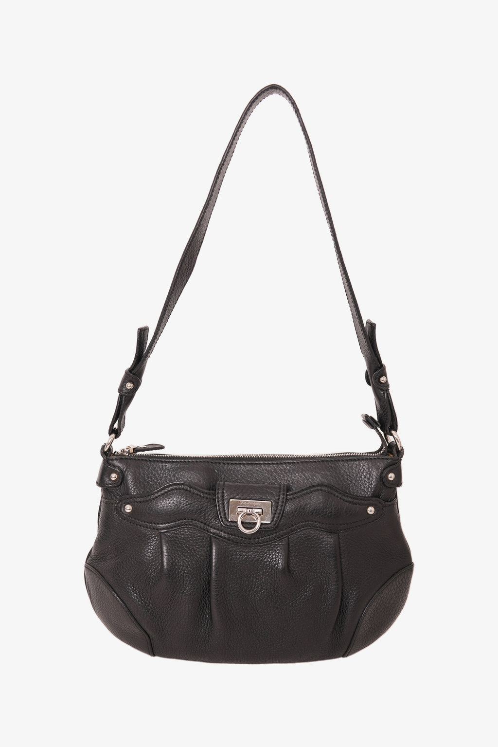 Salvatore Ferragamo Black Leather Front Pocket Shoulder Bag Mine & Yours