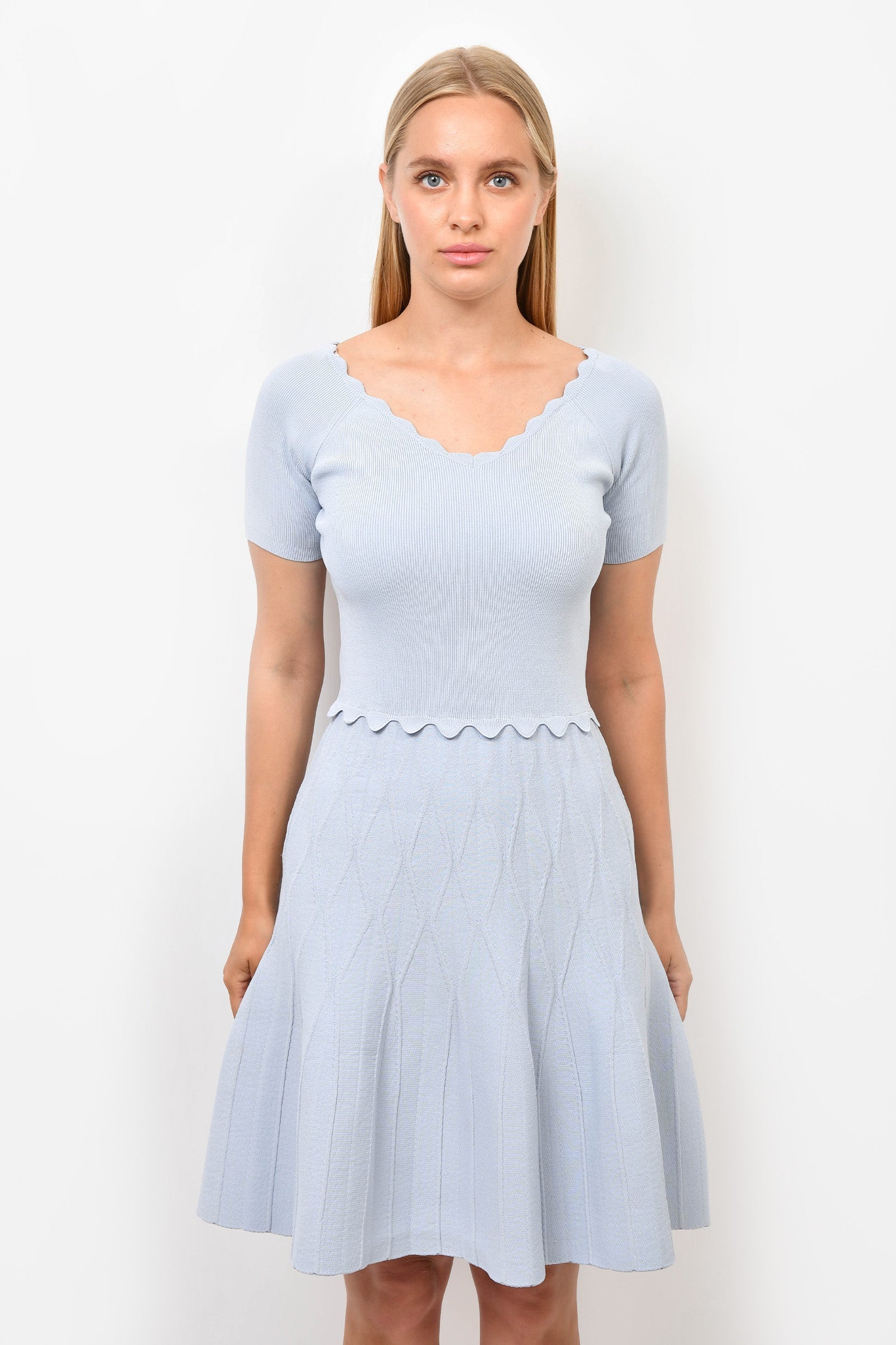 Sandro Light Blue Knit Diamond Dress Size 38 Mine & Yours Sandro Light Blue Knit Diamond Dress Size 38 Mine & Yours