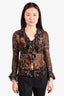 See by Chloe Black Floral Ruffle Sheer Blouse Size 38