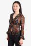 See by Chloe Black Floral Ruffle Sheer Blouse Size 38