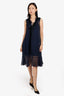 See by Chloe Navy Blue Silk Velvet Tie Sleeveless Dress with Slip Size 34
