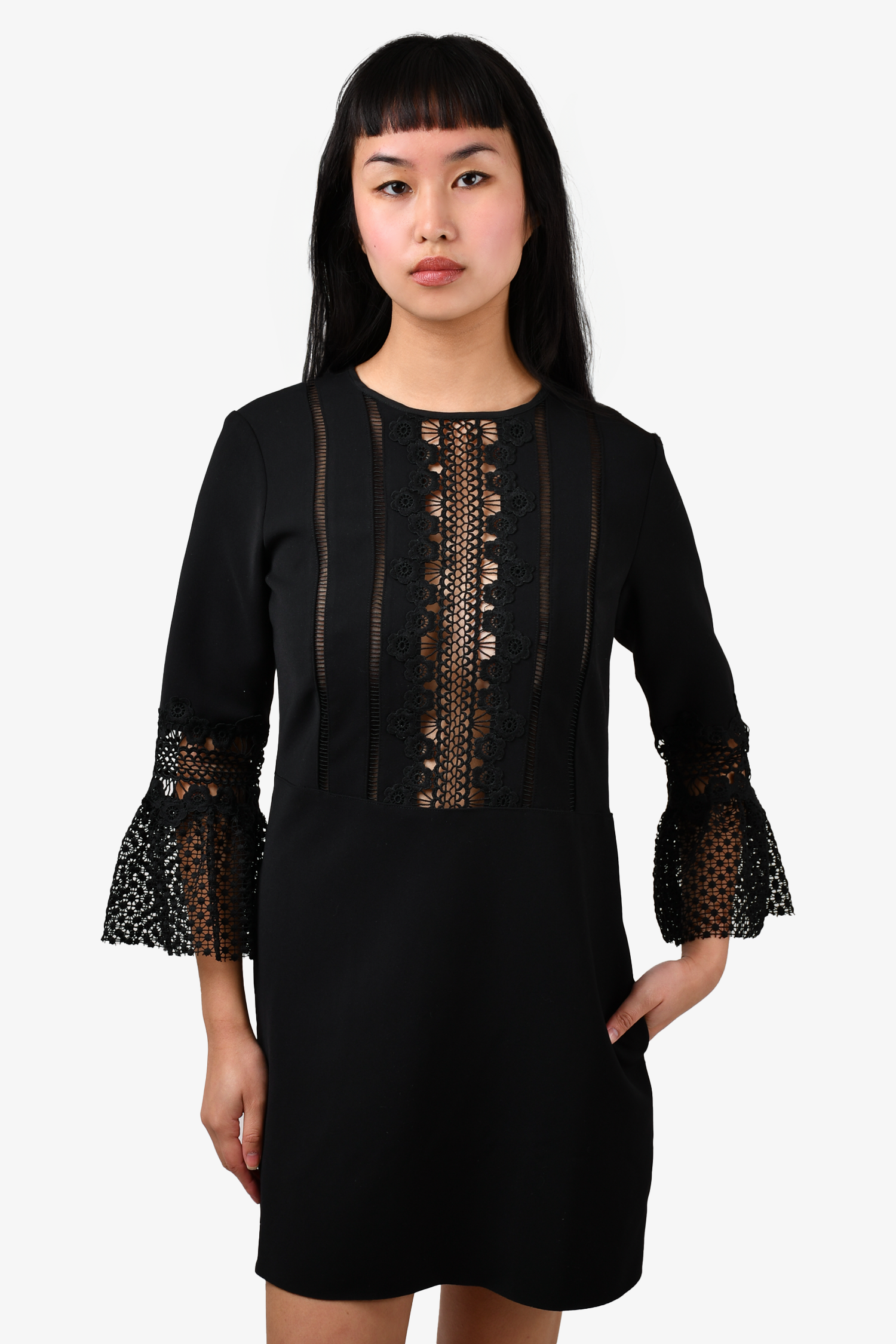Self-Portrait Black Lace Bell Sleeve Mini Dress Size 6 – Mine & Yours