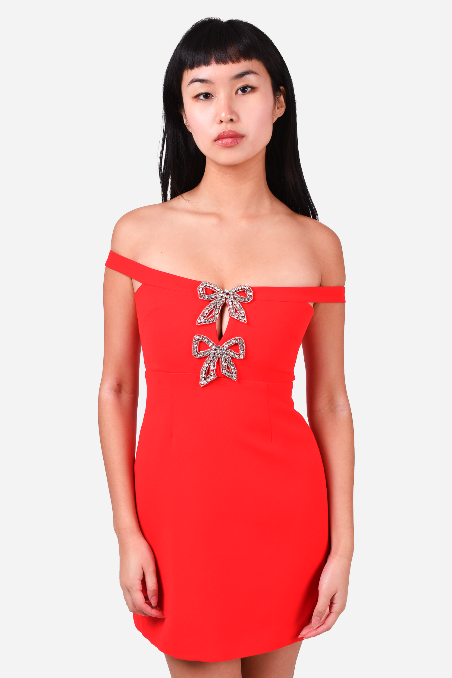 fitted lace wedding dress Self-Portrait Red Crystal Bow Mini Dress Size 0 – Mine & Yours