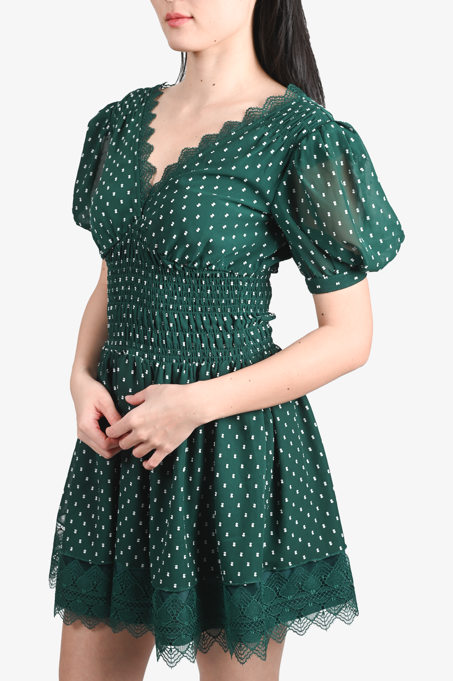 Self Portrait Green/White Embroidered Lace Hem Mini Dress Size 0 US – Mine  & Yours
