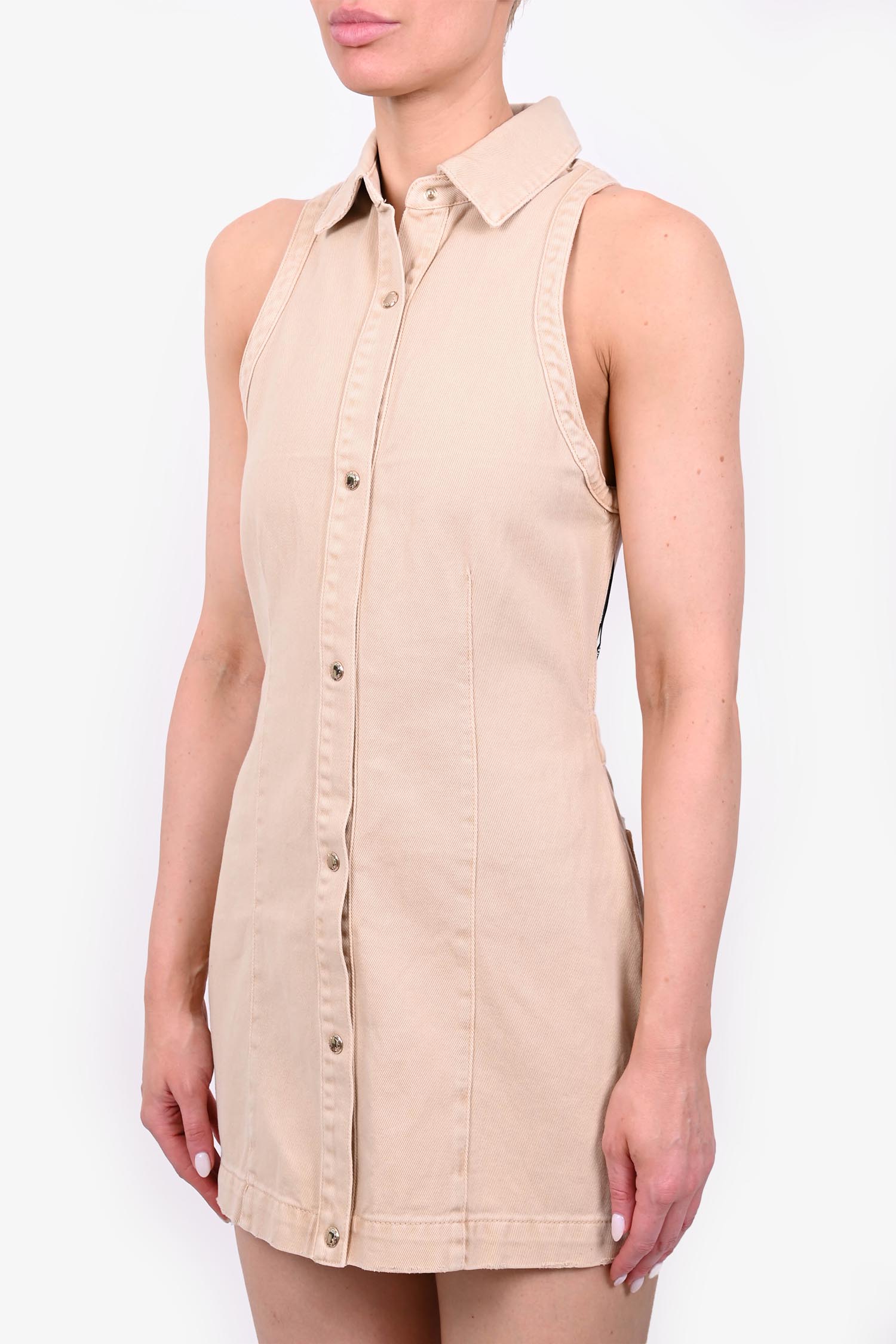 beige denim shirt dress Button Up Collared Neck Long Sleeve Denim Dress Medium / M main image 0