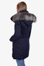 Soia & Kyo Navy Blue Double Zip Puffer Jacket with Fox Fur Trimmed Hood Size XS
