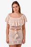 Spell Cream Crochet Ruffle Front Tie Top + Matching Mini Skirt Size XS