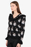 Stella McCartney Black Wool Swan Print Knit Ruffled Sweater Size 36