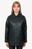 Theory Black Quilted Faux Leather Button-Up Jacket Size S