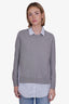 Theory Light Blue Stripes/Grey Cotton Cashmere Layered Shirt Size M