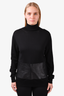 Valentino Black Virgin Wool Turtleneck Sweater with Lambskin Leather Detail Size M (As Is)