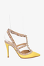 Valentino Taupe/Yellow Leather Cage Rockstud Heels Size 35