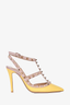 Valentino Yellow Rockstud Accents Leather T-Strap Pumps Size 35.5