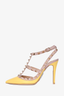 Valentino Yellow Rockstud Accents Leather T-Strap Pumps Size 35.5