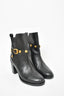 Versace Black Leather/Gold Medusa Head Button Heeled Boots Size 40