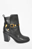 Versace Black Leather/Gold Medusa Head Button Heeled Boots Size 40