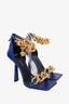 Versace Blue Leather Medusa Gold Chain Sandals Size 39