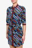 Versace Blue/Red Patterned Oversized Shirt Dress with Matching Belt Estimated Size M