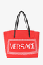 Versace Red Canvas Logo Tote