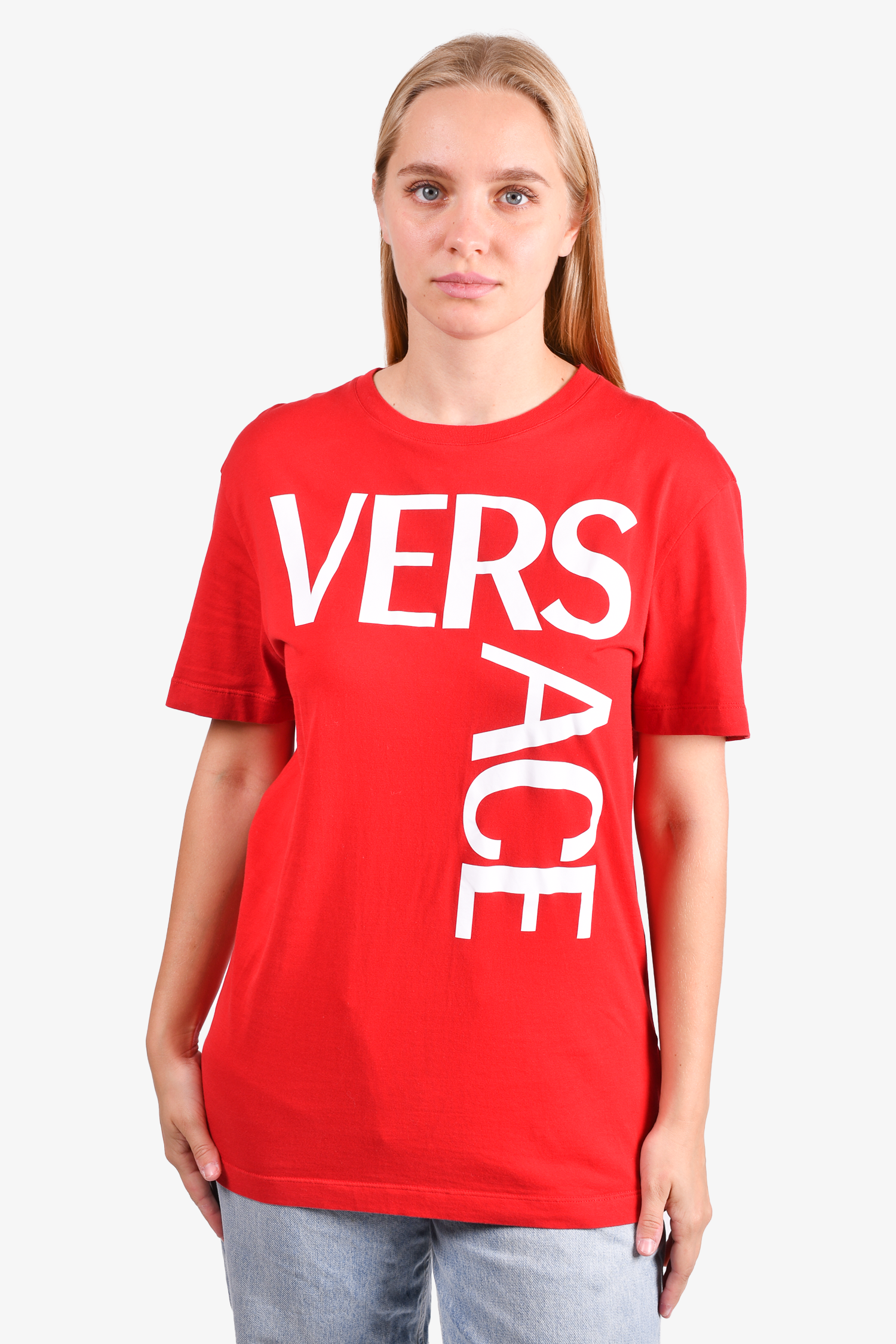 Versace Red/White Logo T-Shirt Size M – Mine & Yours