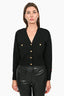 Victoria Beckham Black Wool Heavy Knit Gold Buttoned Cardigan Size S