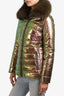 Yves Salomon Iridescent Puffer Jacket with Faux Fur Trim Small