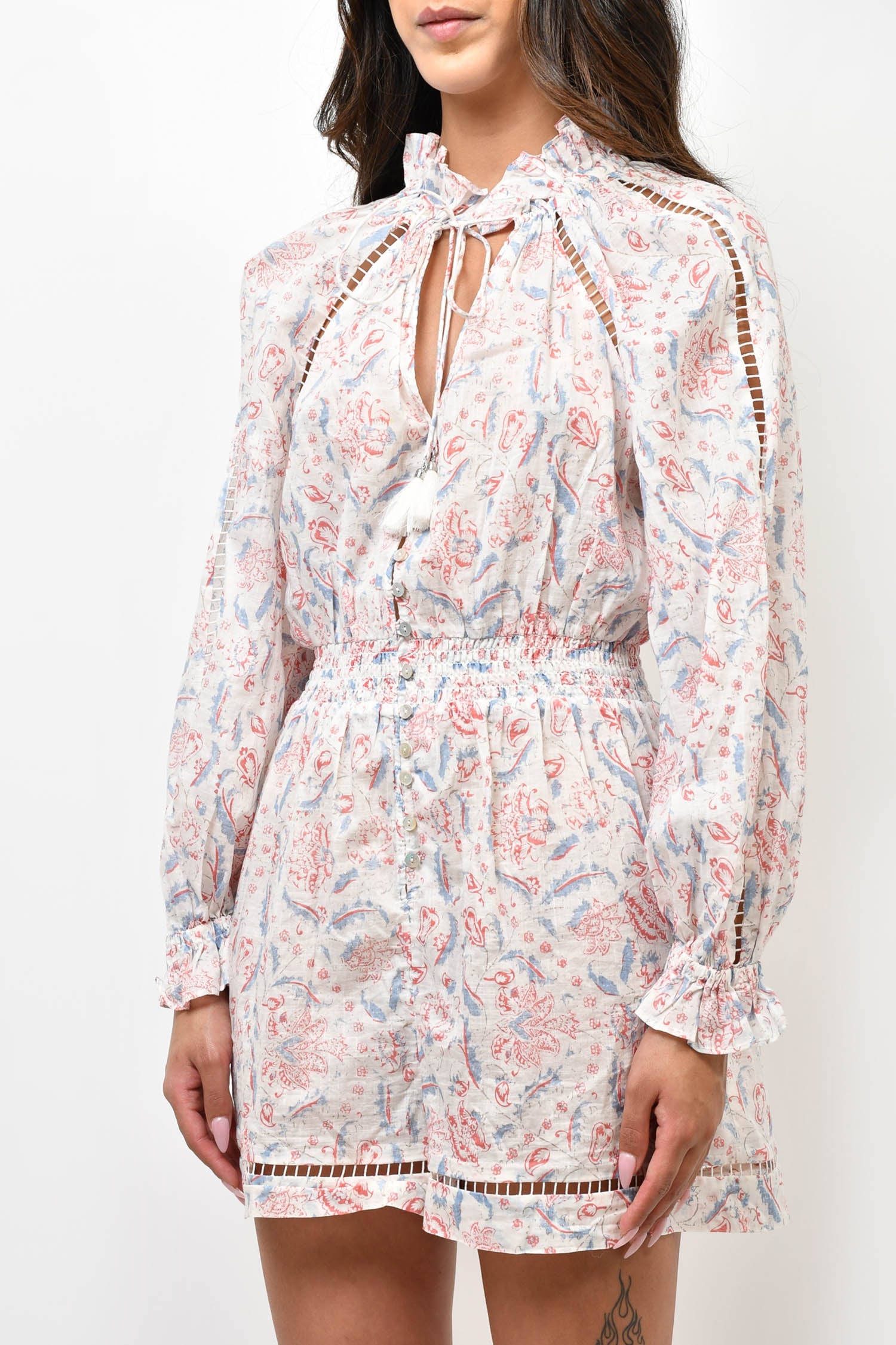 Zimmermann White/Red/Blue Printed Cotton Romper Size