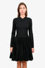 Alaia Black Ribbed Wool-Blend Turtleneck Pleated Dress Size 42