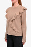 Chloe Brown Cashmere/Wool Knit Ruffle Front Sweater Size M