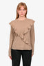 Chloe Brown Cashmere/Wool Knit Ruffle Front Sweater Size M