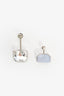Christian Dior Silver Toned Crystal/Lilac Enamel Asymmetric Drop Earrings