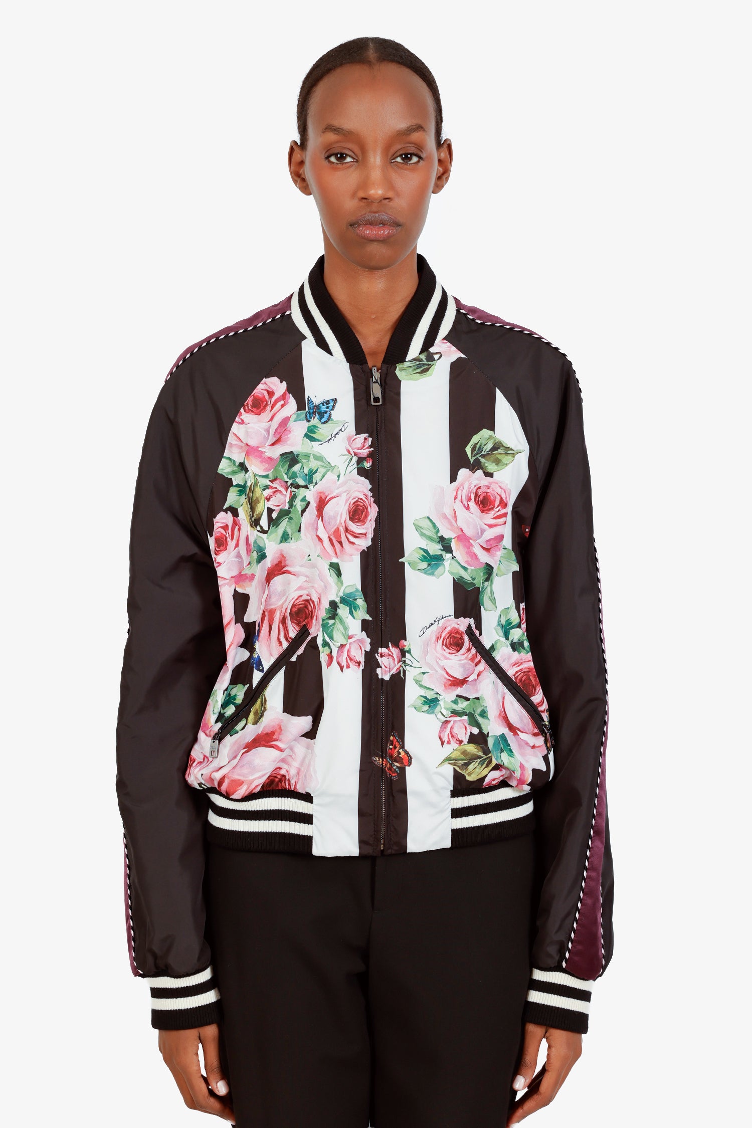 Dolce & Gabbana Black Floral Silk Reversible Jacket Size 42 – Mine