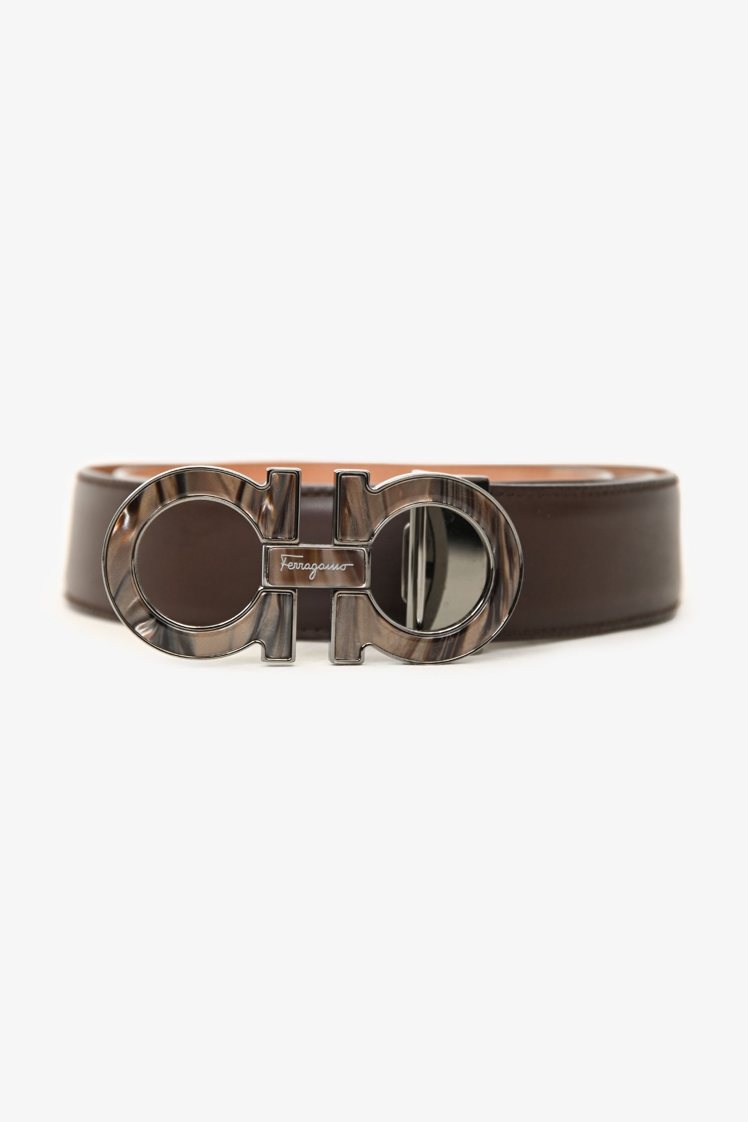 Salvatore Ferragamo Brown Leather Gancini Belt Size 90 – Mine & Yours
