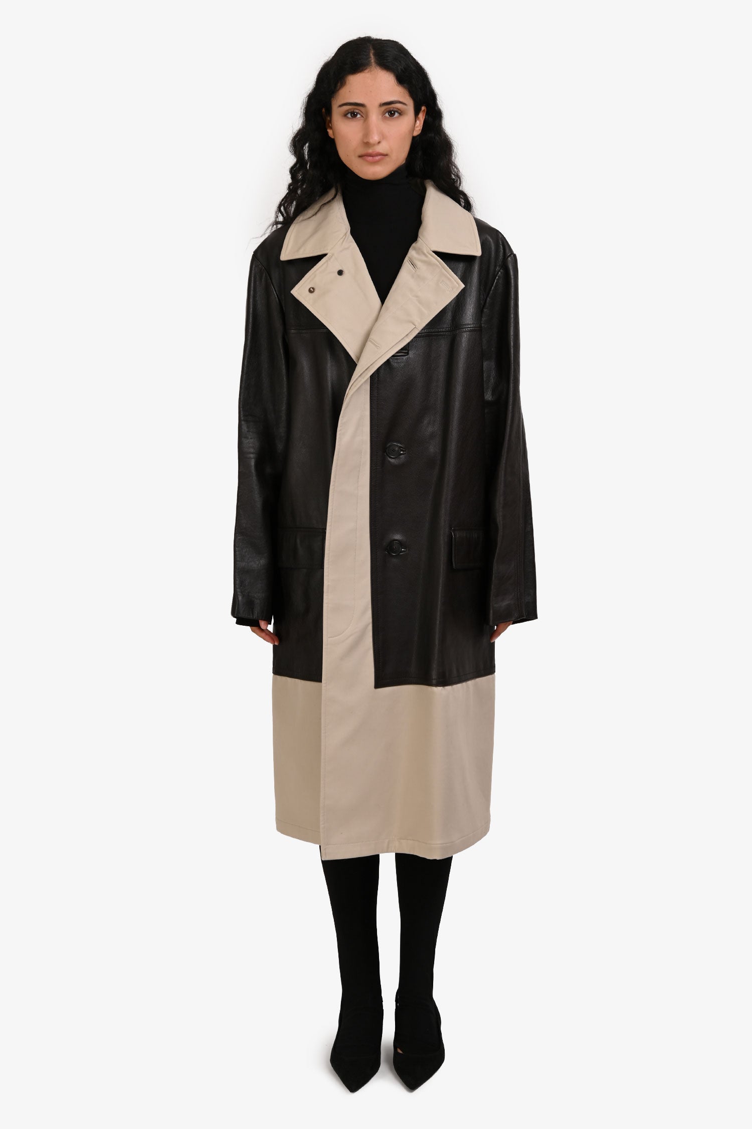 Balenciaga 2018 Runway Brown/Beige Fake Layering Belted Trench