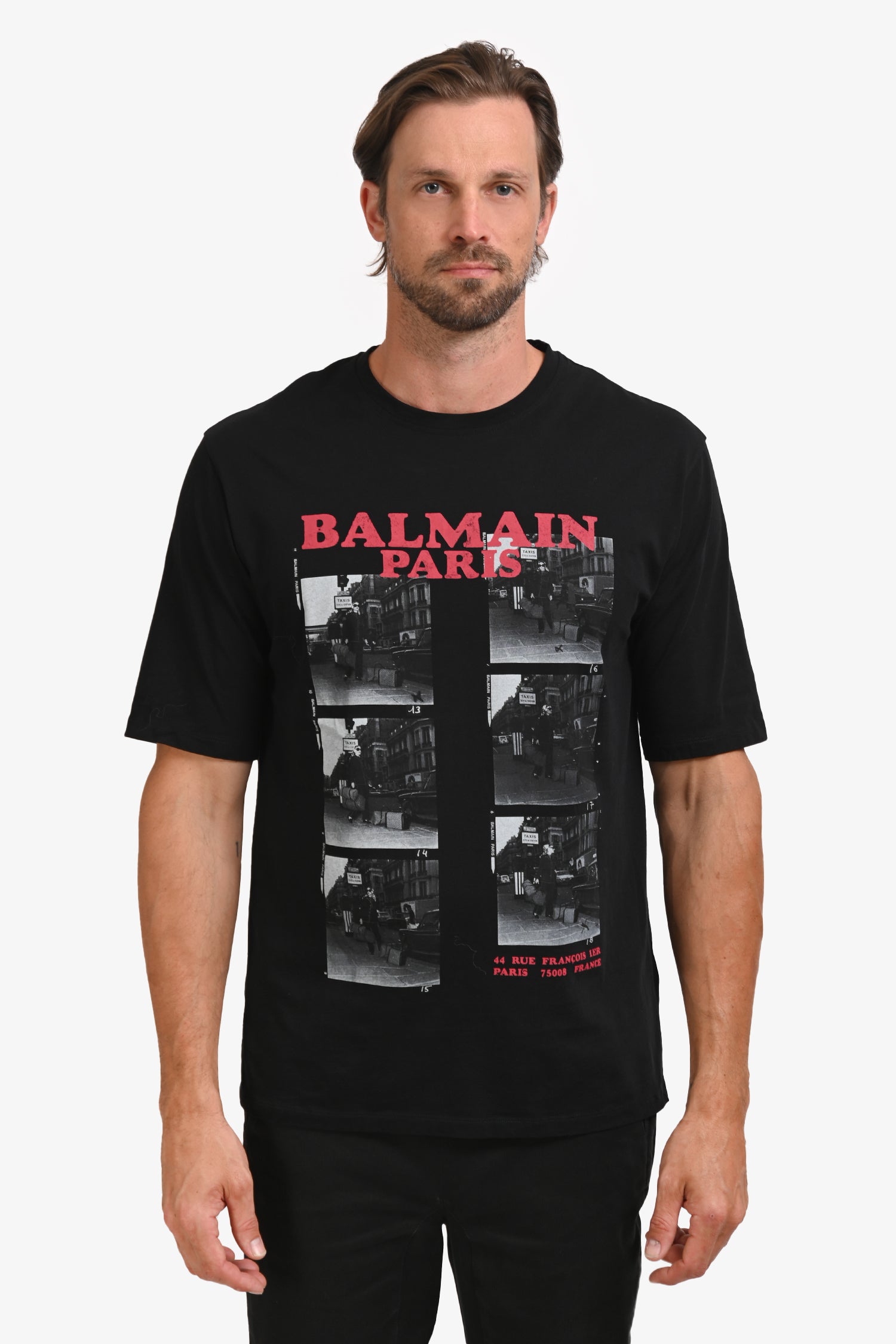 BALMAIN メンズTシャツ Balmain Black Cotton Graphic T-Shirt Size XS Mens – Mine & Yours