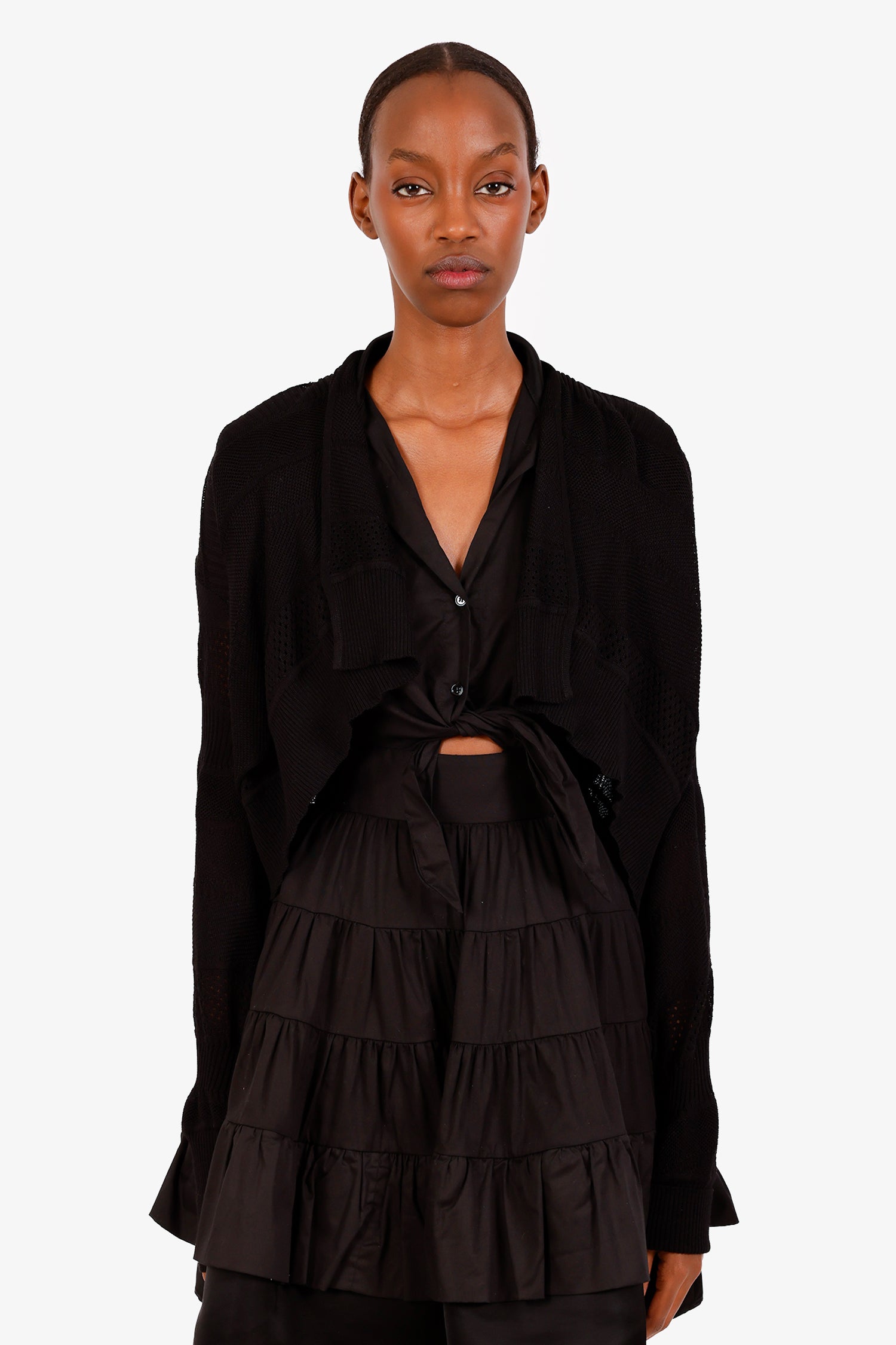 Salvatore Ferragamo カーディガン ブラック パール M Salvatore Ferragamo Black Wool Blend Open Cardigan Size S – Mine