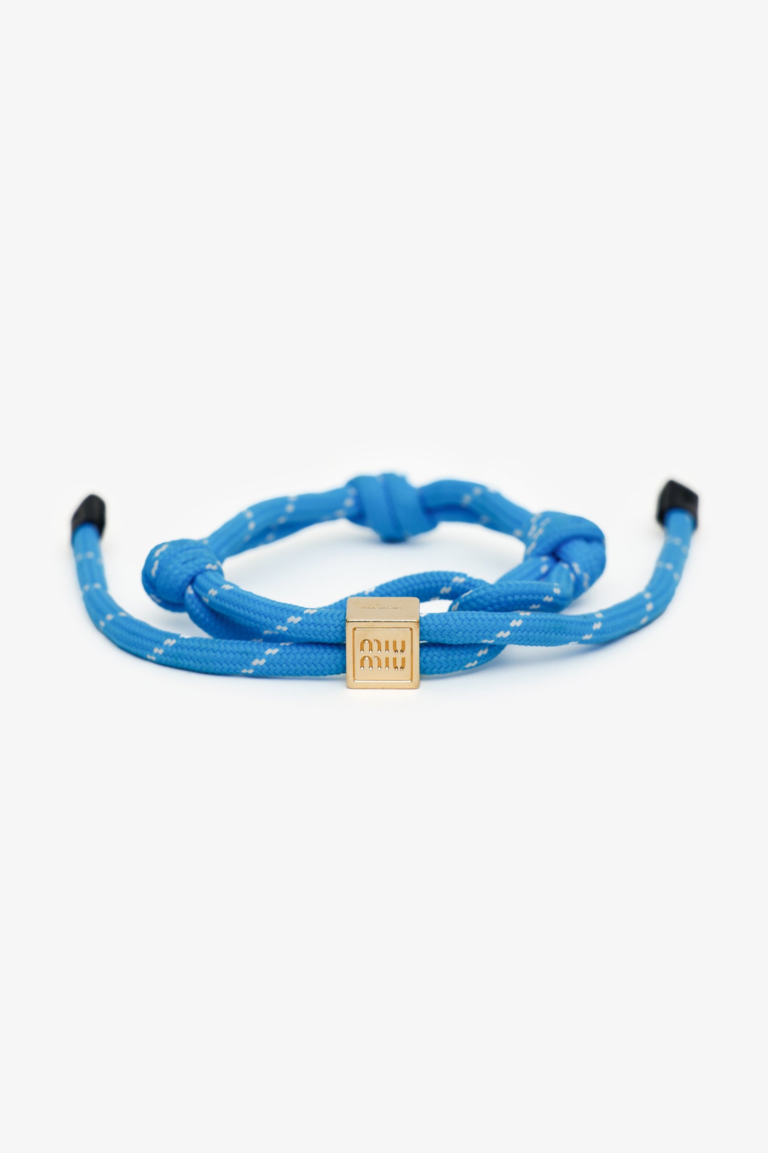 miu miu ロープブレスレット ブルー Miu Miu Blue Logo Charm Rope Bracelet – Mine & Yours