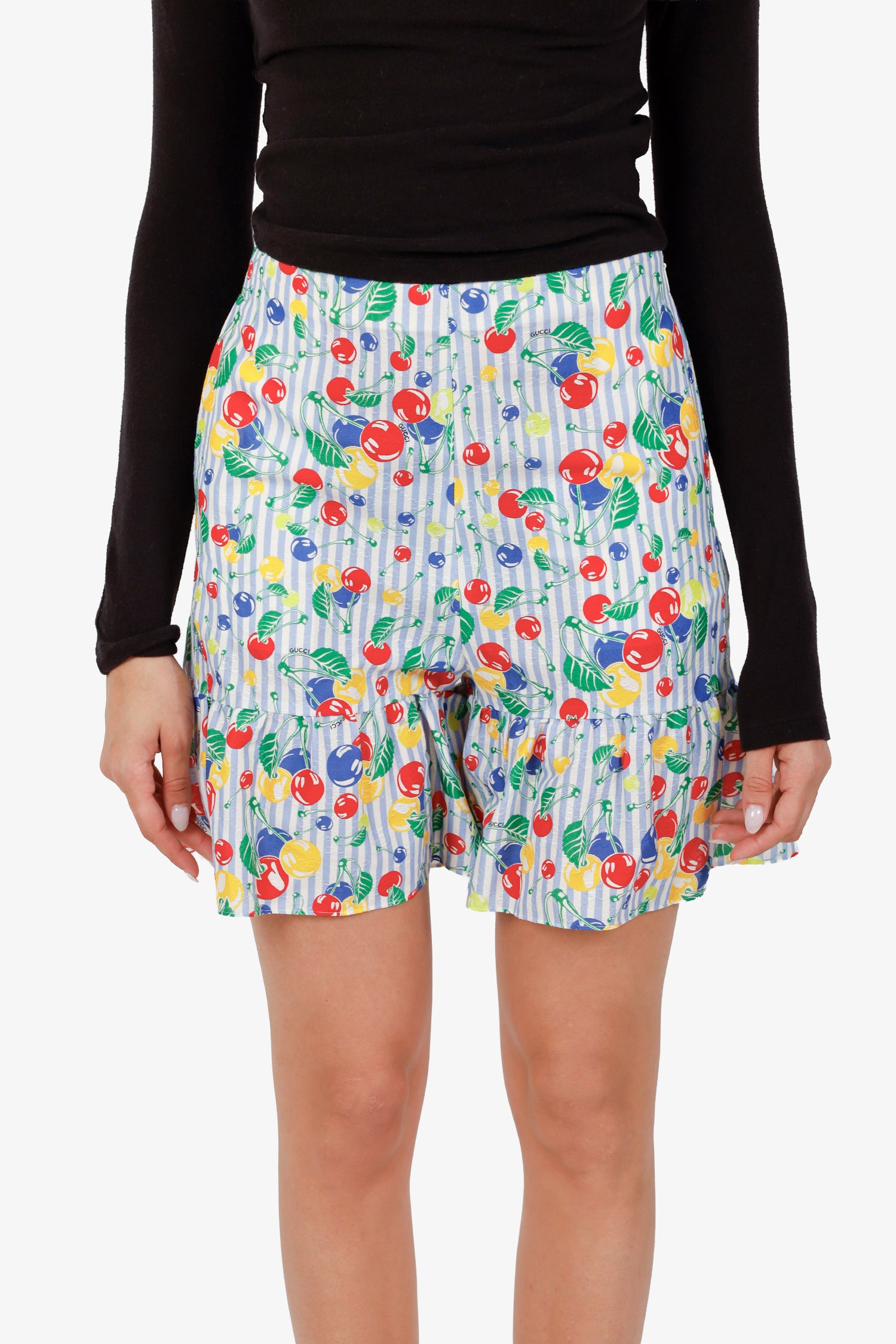 Gucci Blue/White Striped Cherry Print Shorts Size 38 – Mine & Yours