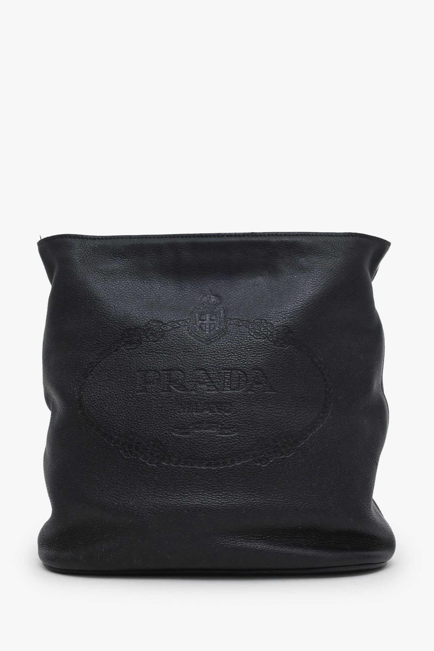 PRADA ヴィテッロ・フェニックス レザー バケット バッグ Prada Black Vitello Phenix Logo Bucket Bag – Mine & Yours