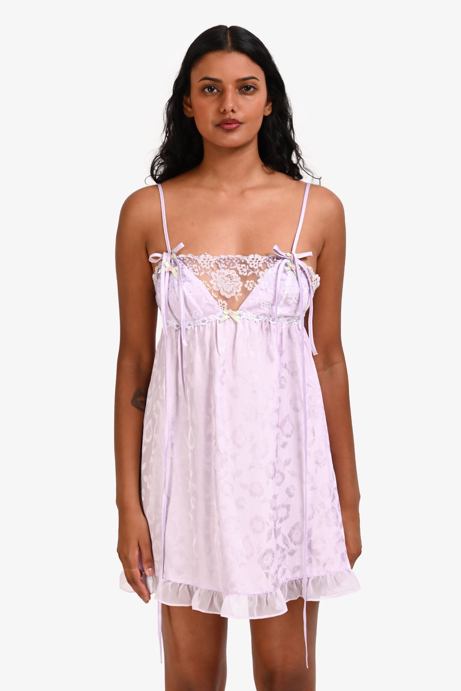 【新品タグ付き】Lace Trimmed Floral Dress mauve For Love and Lemons Purple Floral Lace Detail Slip Dress Size XS