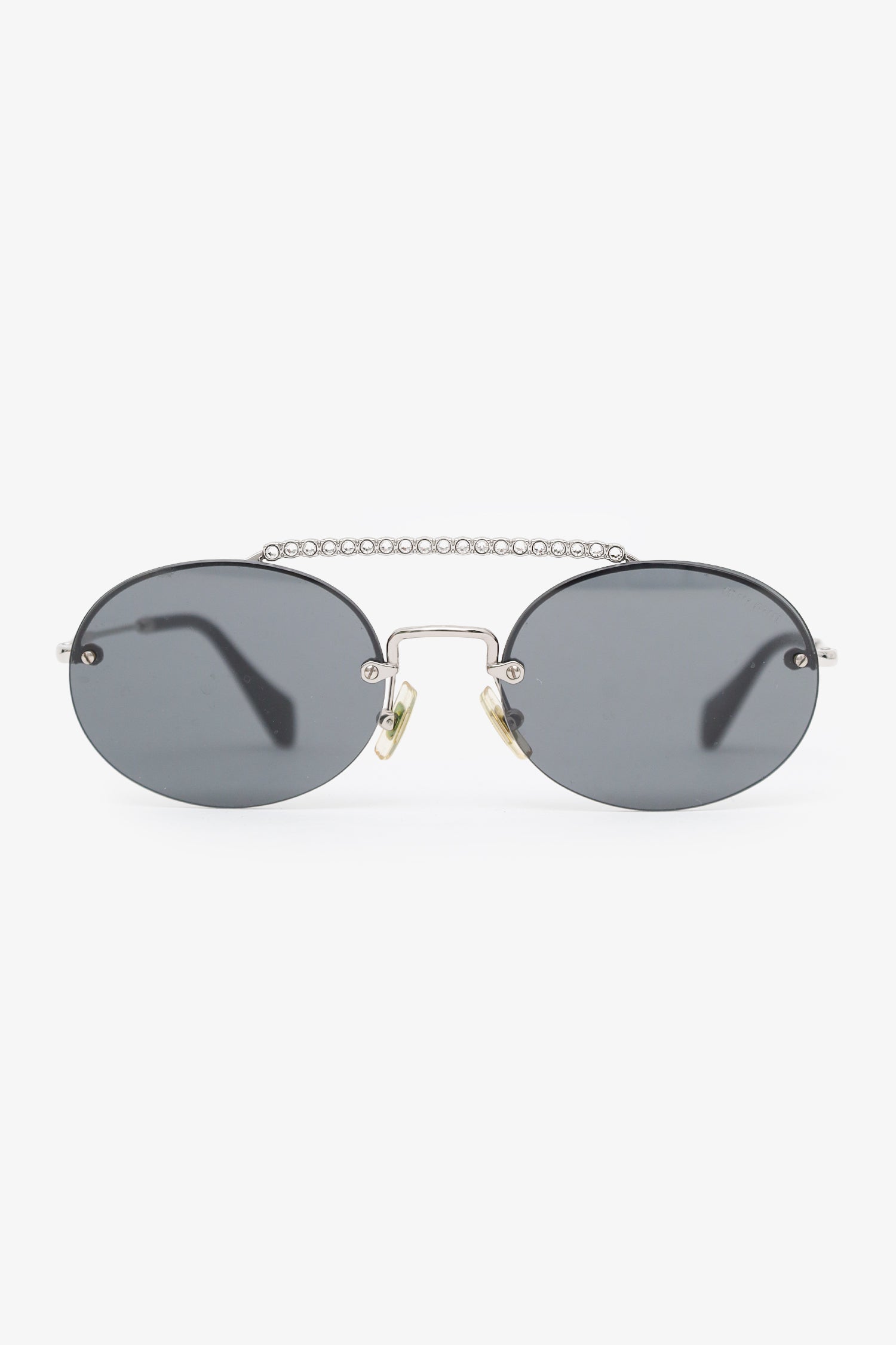 Black Silver Crystal Embellished Oval Rimless Sunglasses  display picture 3