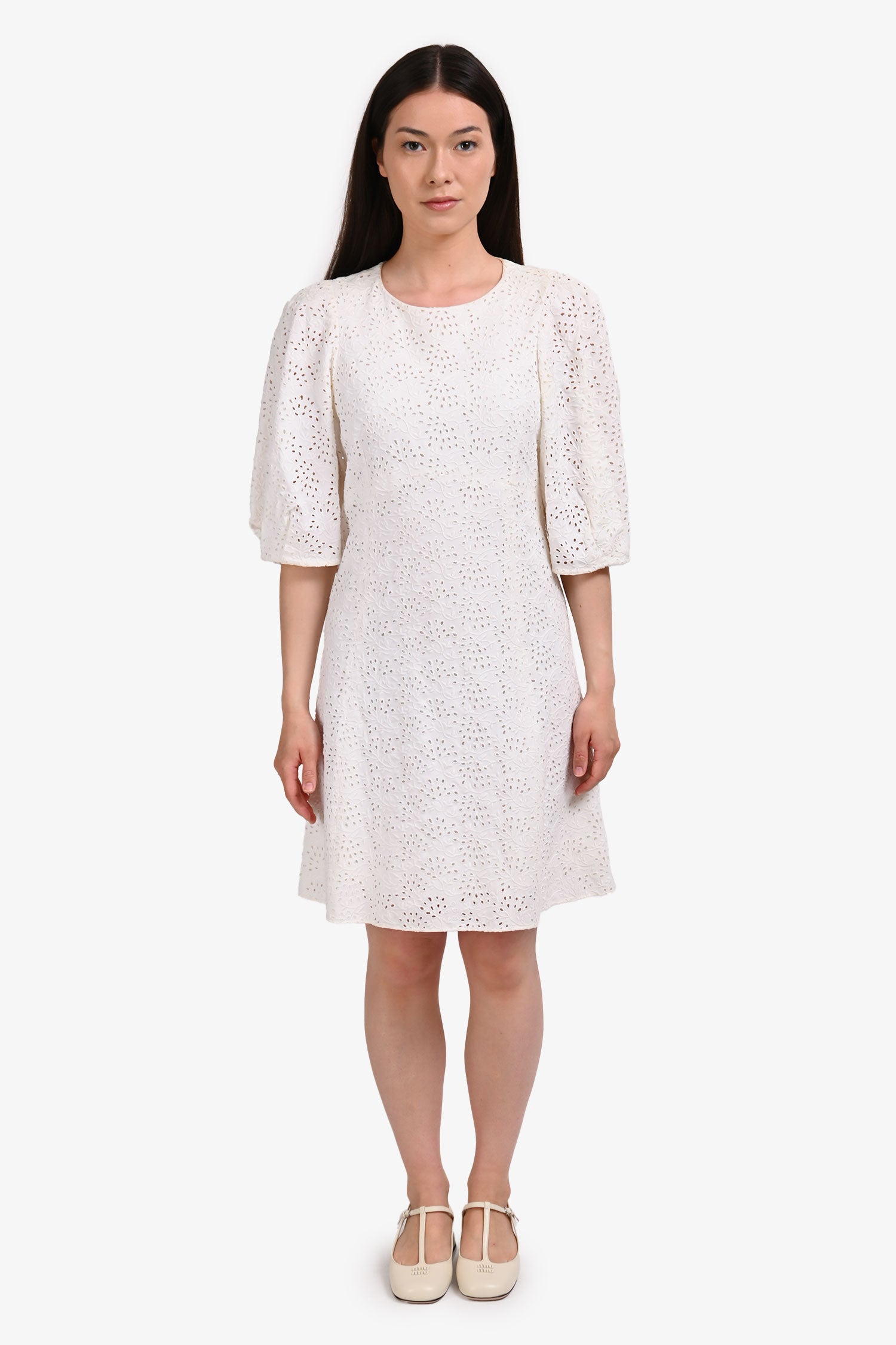 Chloe White Lace Puff Sleeve Dress Size 36