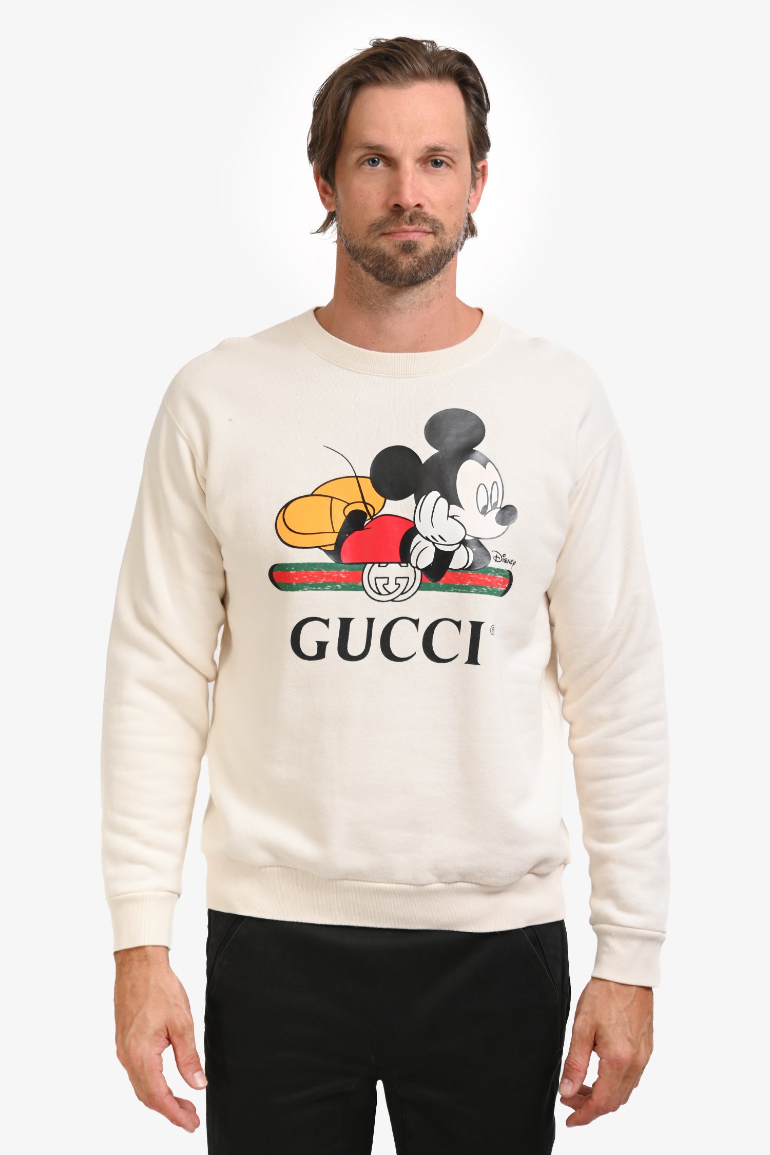 Gucci x Disney Cream Cotton Mickey Mouse Printed Sweatshirt Size M