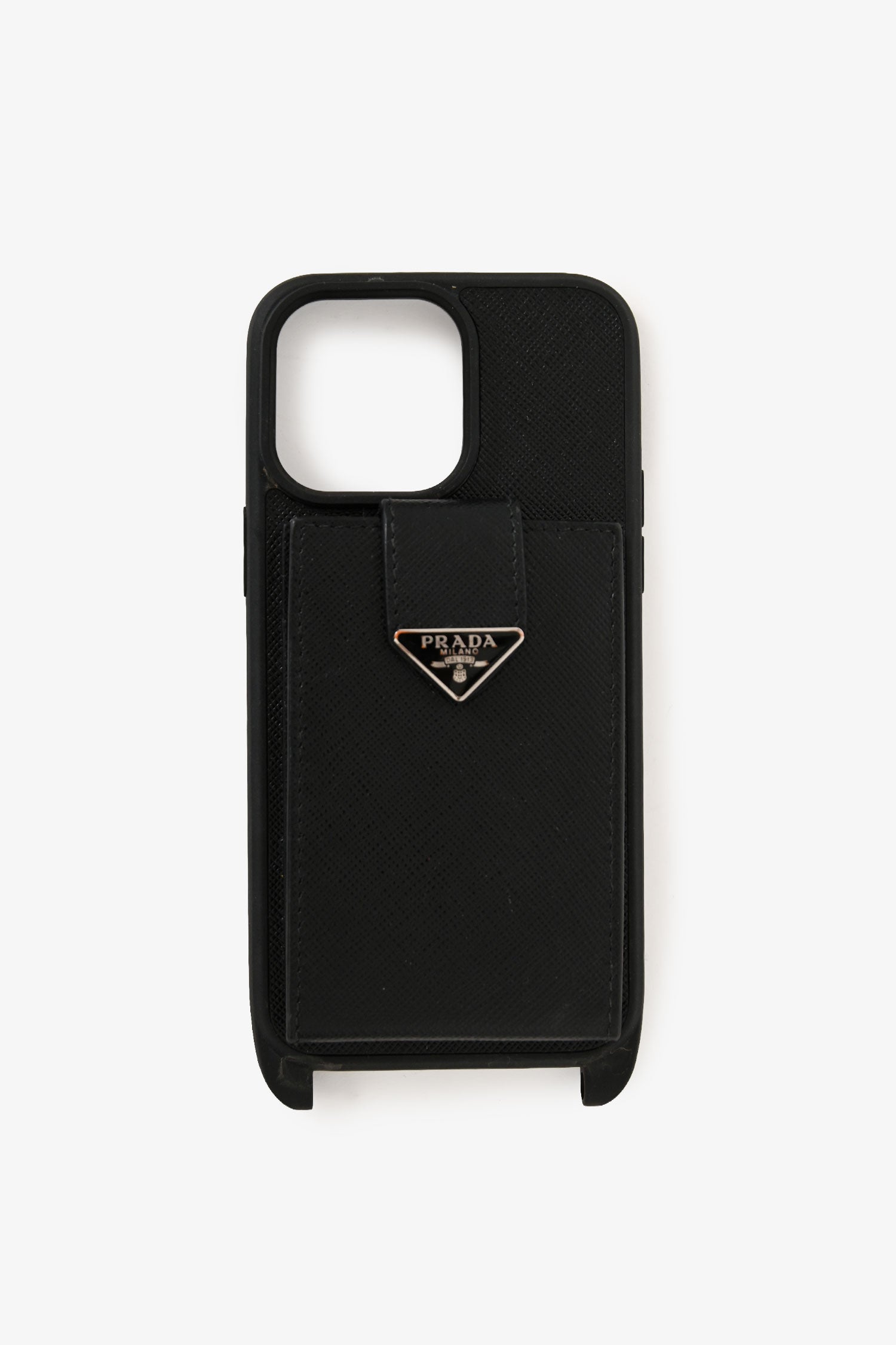 Prada Black Saffiano Leather Card Holder iPhone 16 Pro Max Phone