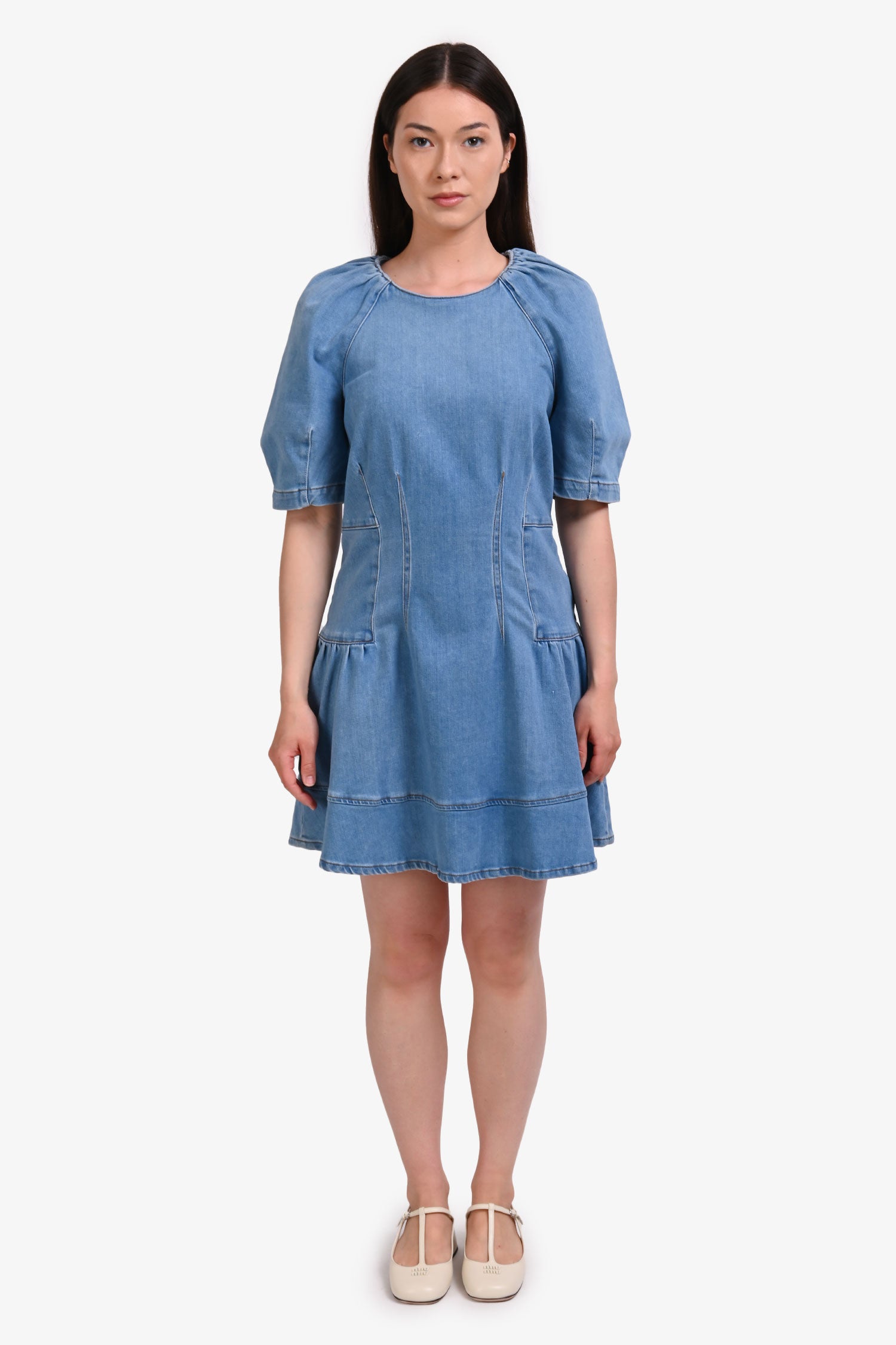 jonathan simkhai dress blue Jonathan Simkhai Blue Denim Medium Wash Puff Sleeve Mini Dress Size XS –  Mine & Yours