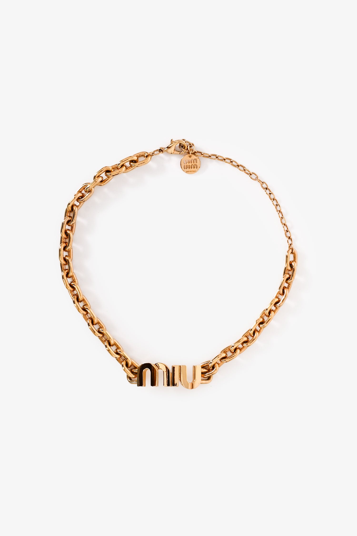 Miu Miu Gold Tone Metal Logo Chain Link Choker – Mine & Yours