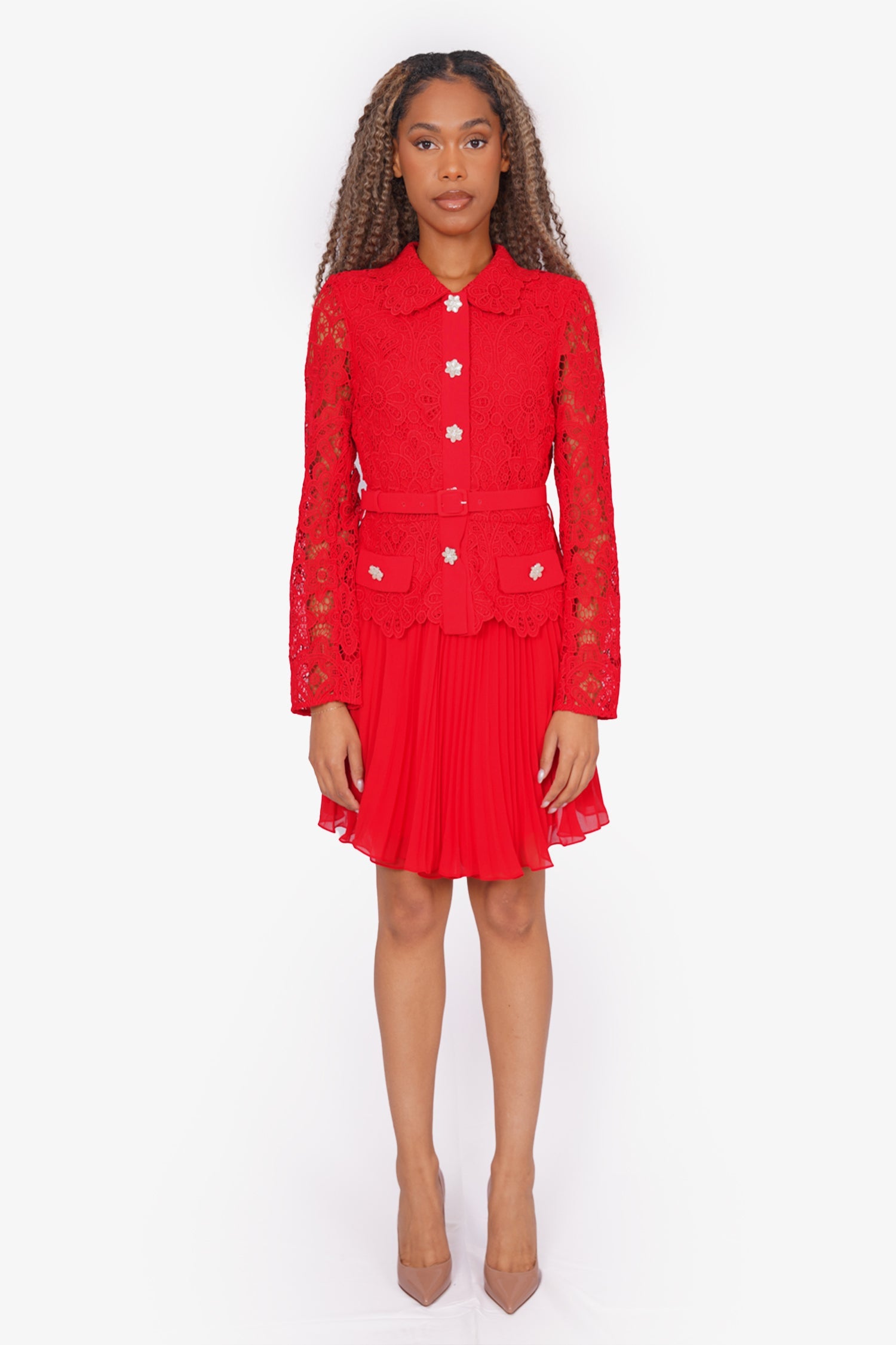 Self-Portrait Red Guipure Lace Mini Dress Size 6 – Mine & Yours