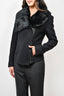 Helmut Lang Black Wool Zip Jacket with Rabbit Fur Collar Size L